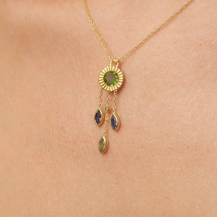 Collier Péridot &amp; Iolite Argent Plaqué Or 18K - Luna Dreamcatcher