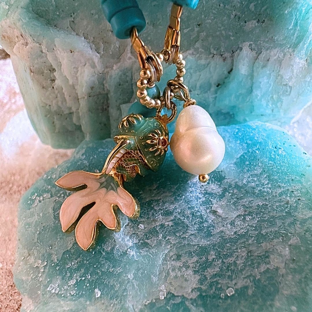 Turquoise & Pearl Fish Necklace