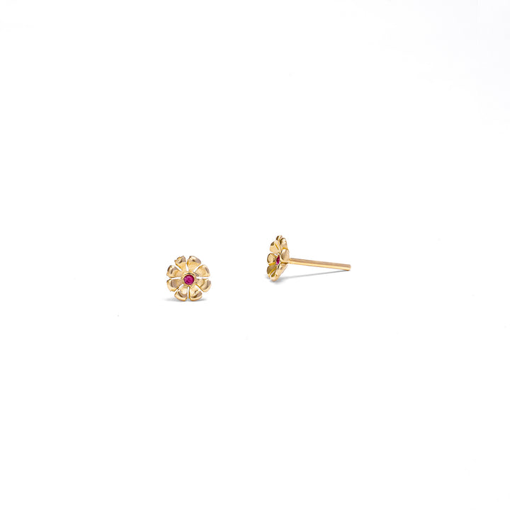 Gold & Ruby Daisy Earring