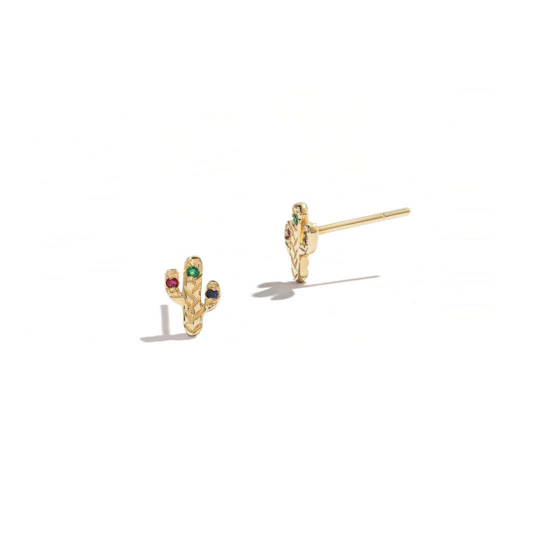 Gold & Emeralds Cactus Earring