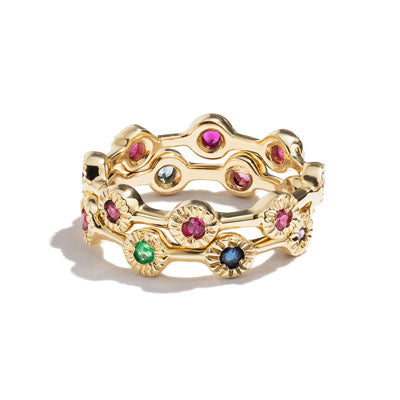 Gold & Rubies 8 Mini Suns Ring