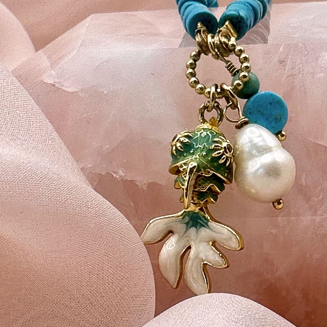 Turquoise & Pearl Fish Necklace