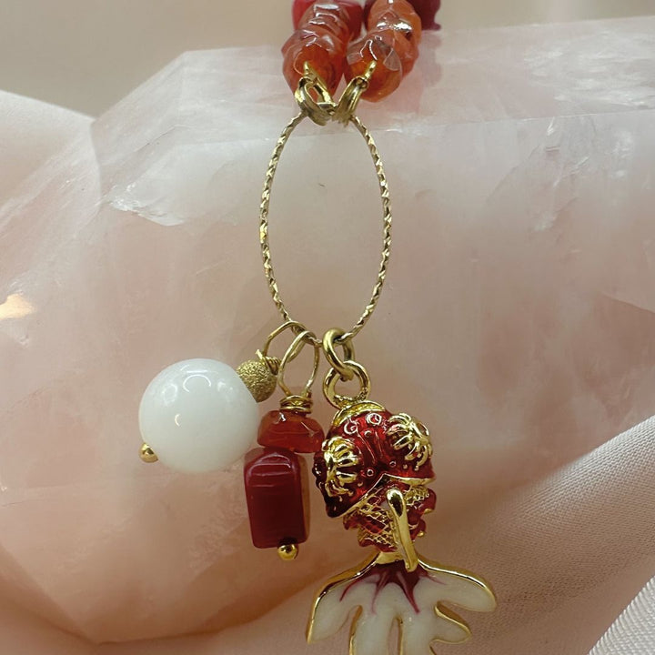 Carnelian, Coral & Moonstone Fish Necklace