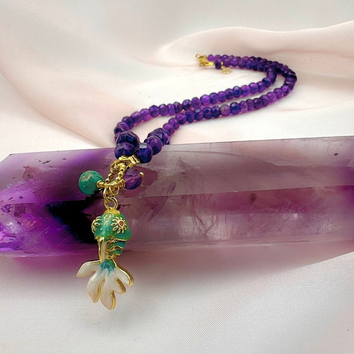 Collier Poisson en Améthyste et Turquoise