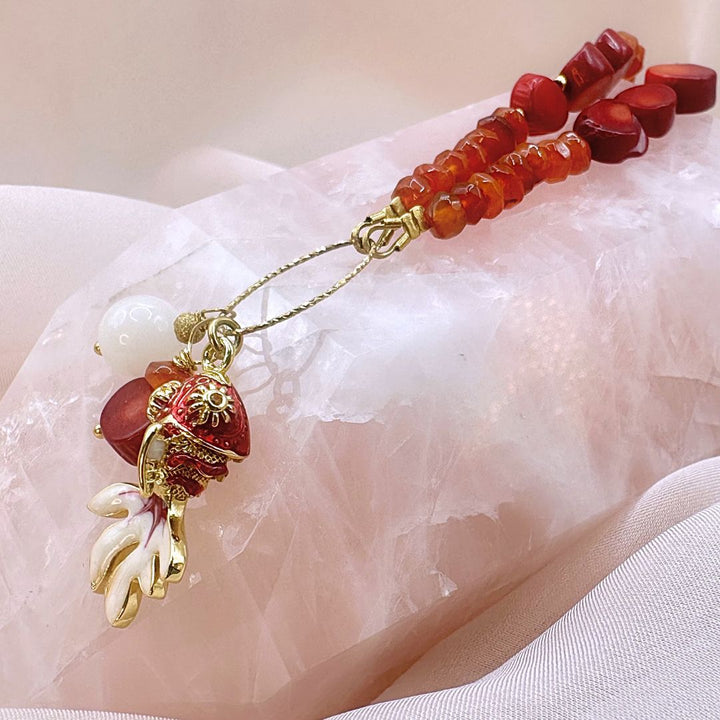 Carnelian, Coral & Moonstone Fish Necklace