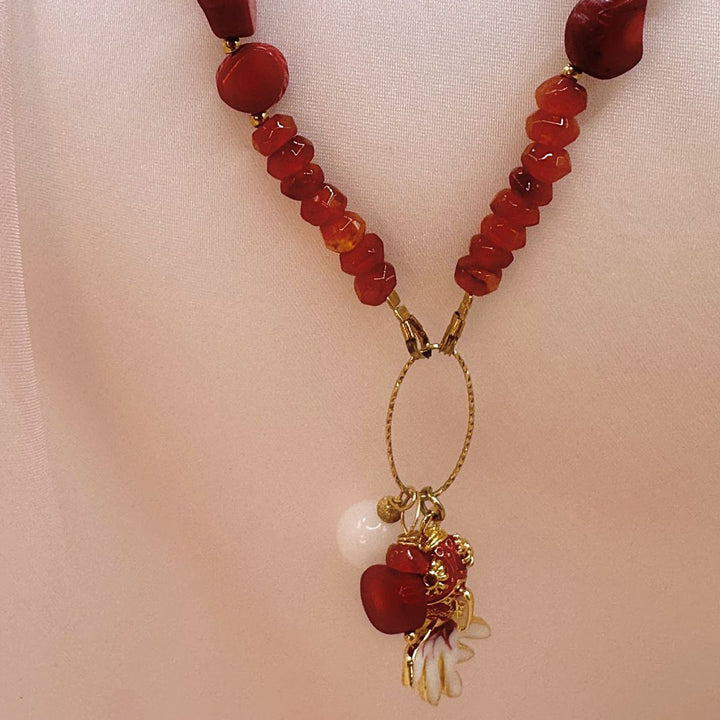 Carnelian, Coral & Moonstone Fish Necklace