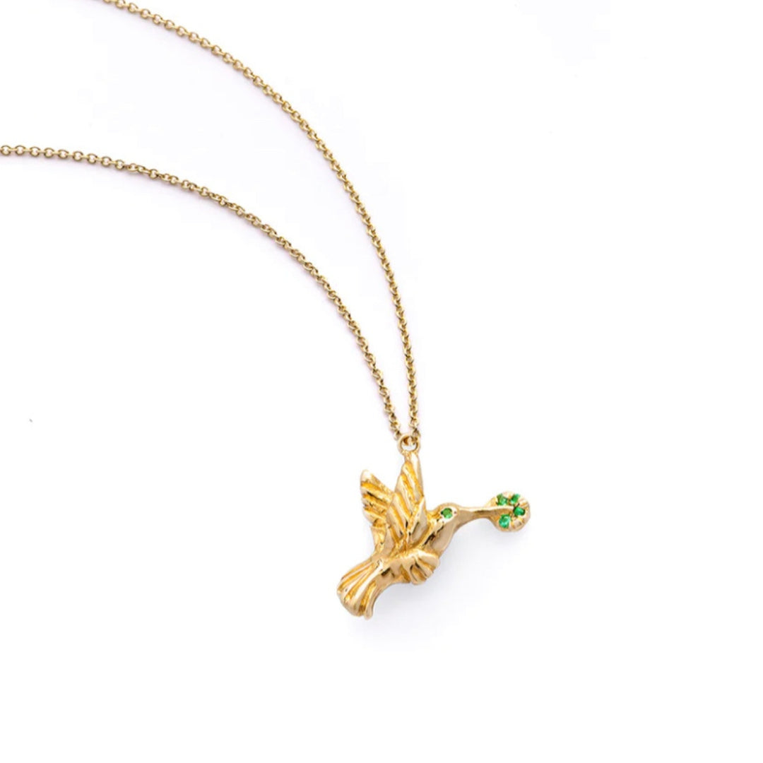 Gold & Emeralds Hummingbird Necklace