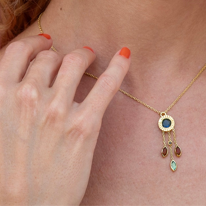 Collier Péridot &amp; Iolite Argent Plaqué Or 18K - Luna Dreamcatcher