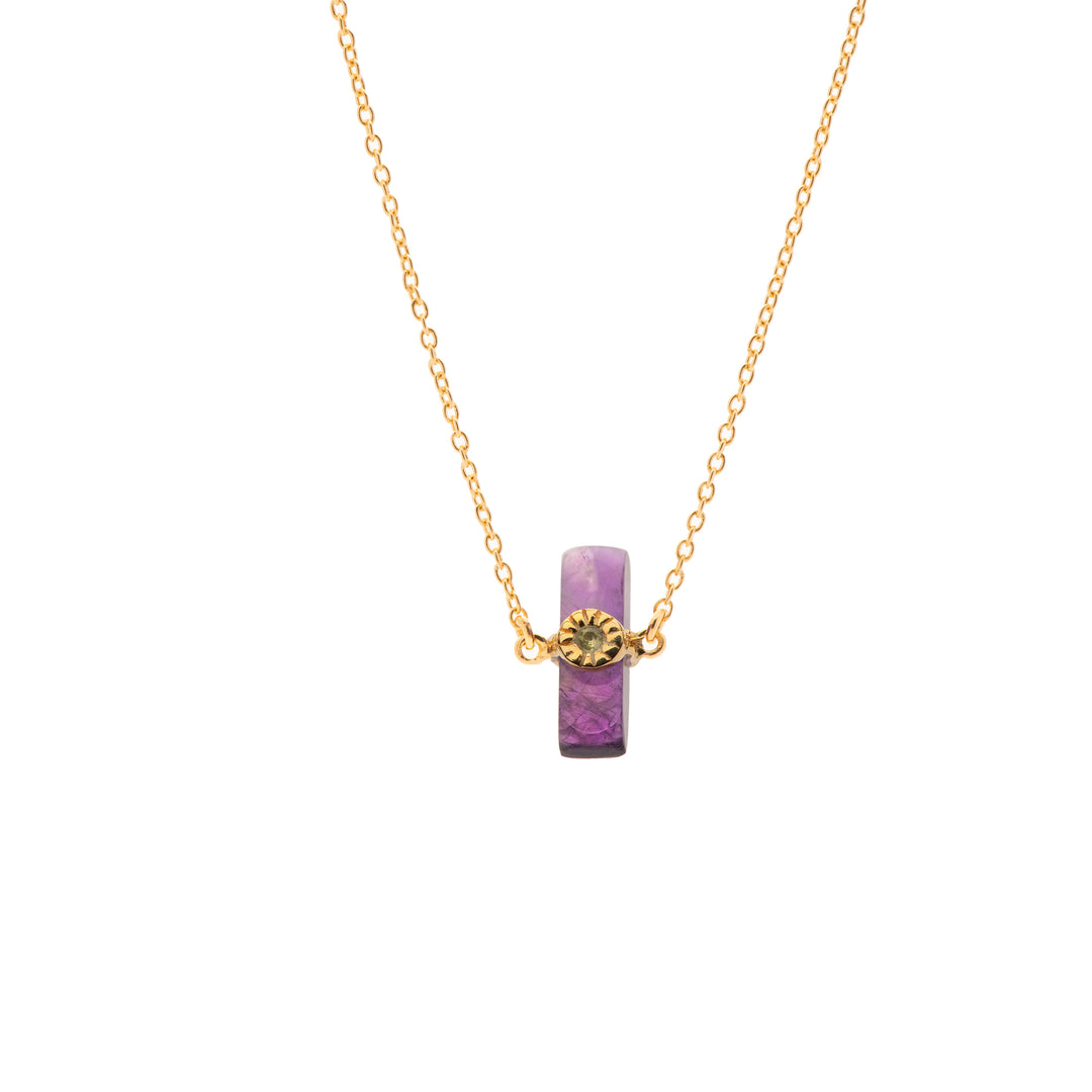 Collar Celestial Drop-Cuarzo Amatista & Granate