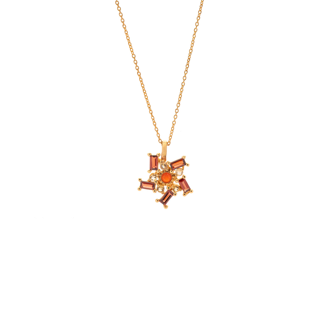 Necklace Solaris Halo- Garnet & Citrine, Carnelian