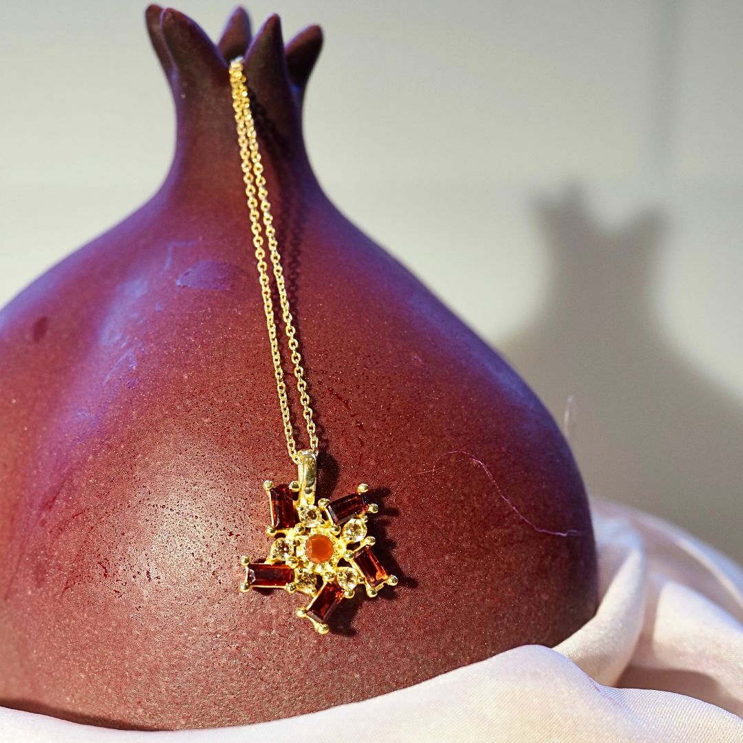 Necklace Solaris Halo- Garnet & Citrine, Carnelian