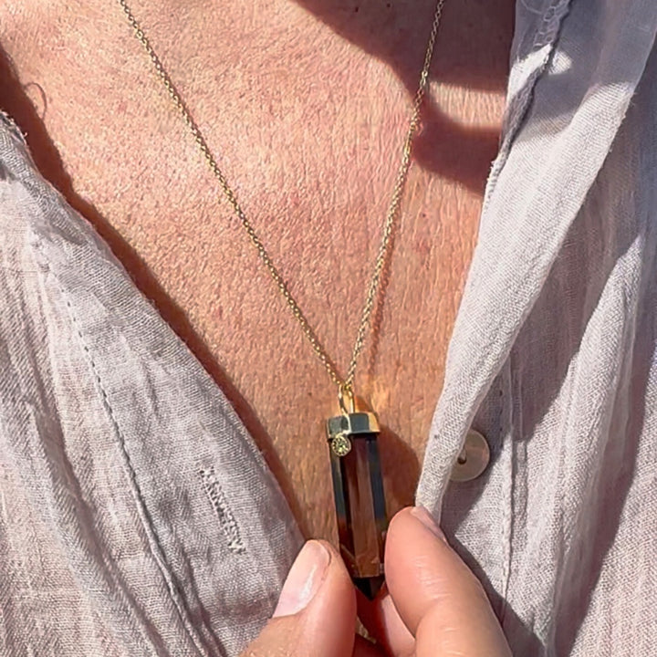 Necklace Celestial Pendulum Smoked Quartz and Peridot