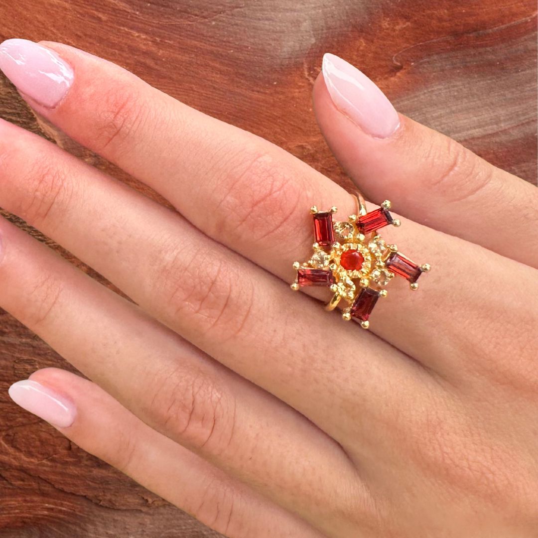 Bague Solaris Halo – Cornaline, Grenat & Citrine
