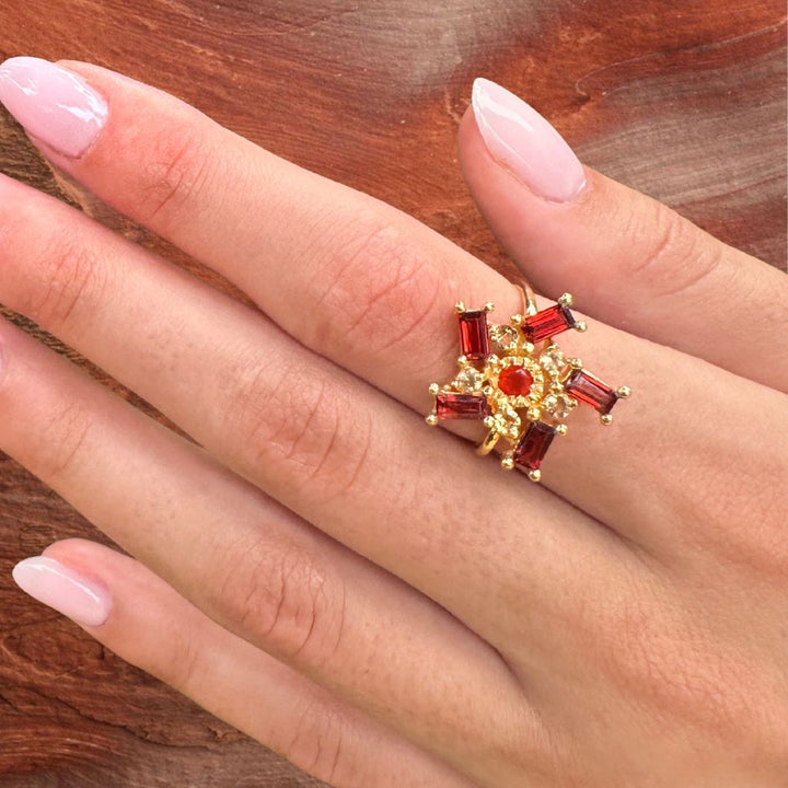 Bague Solaris Halo – Cornaline, Grenat & Citrine