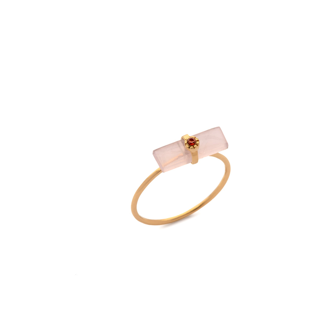 Bague Celestial Drop – Quartz Rose & Grenat