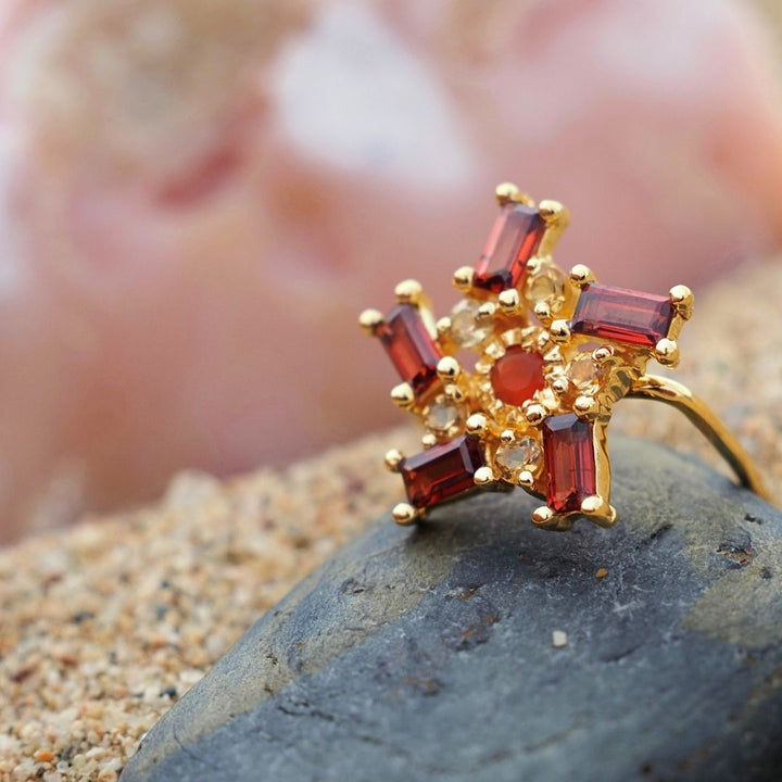 Bague Solaris Halo – Cornaline, Grenat & Citrine