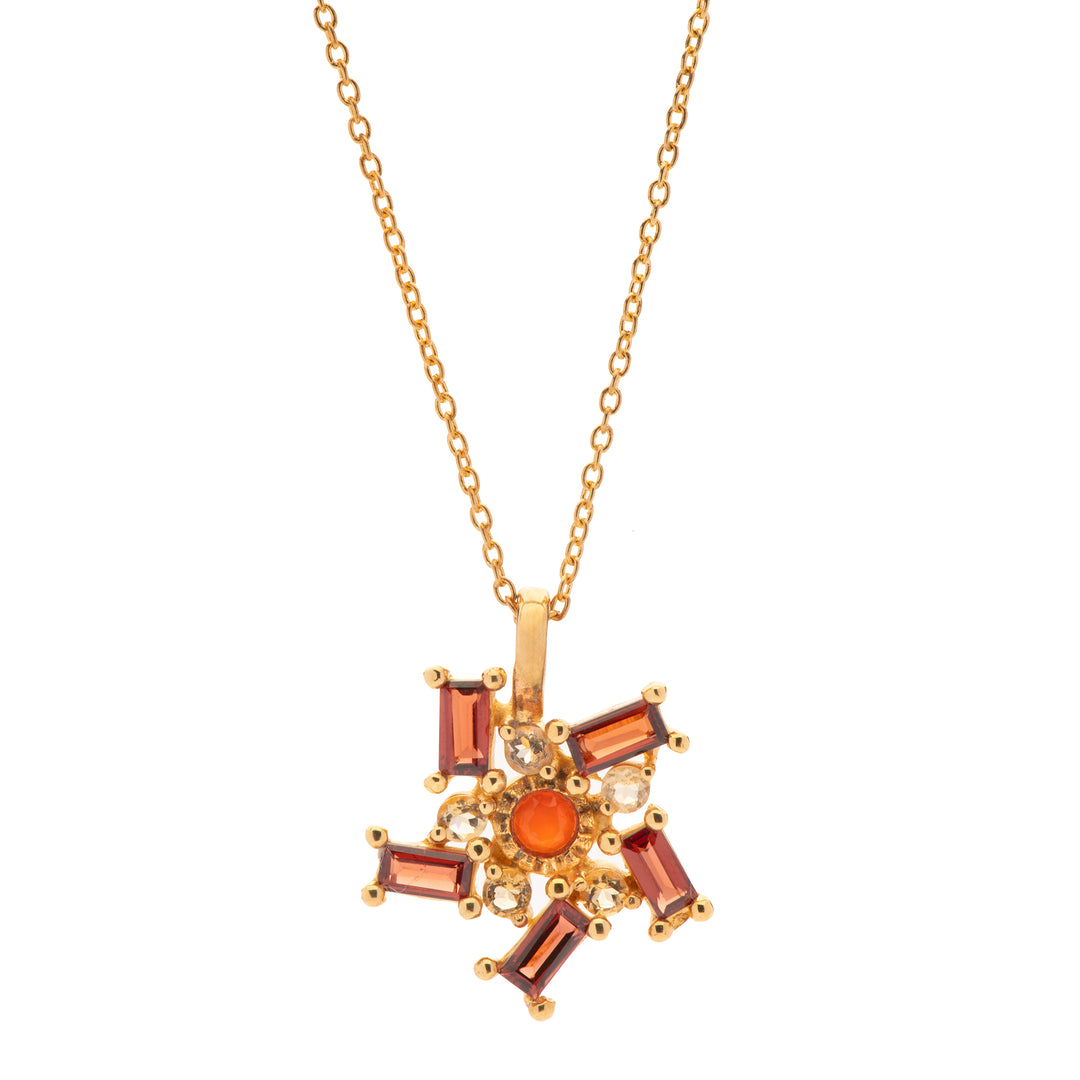 Necklace Solaris Halo- Garnet & Citrine, Carnelian