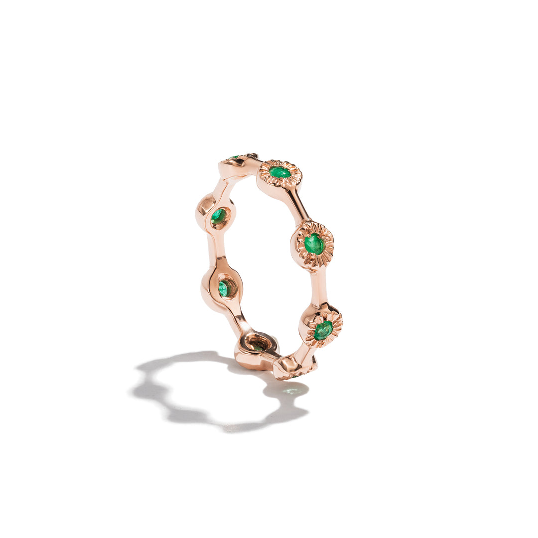 Rose Gold & Emeralds 8 Mini Suns Ring