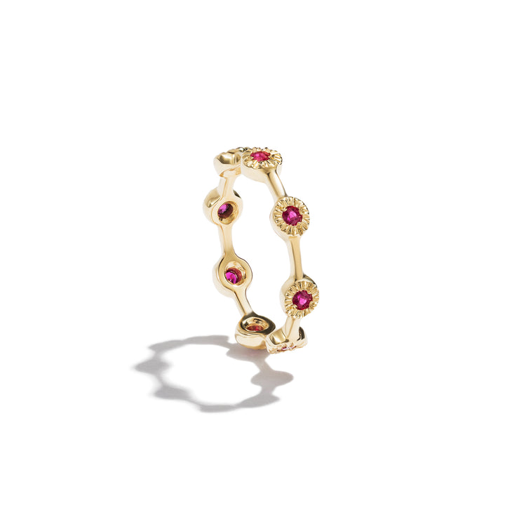 Gold & Rubies 8 Mini Suns Ring