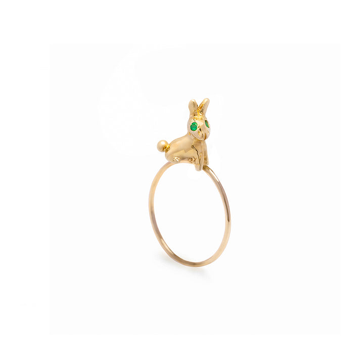 Gold  & Emerald 3D Rabbit Ring