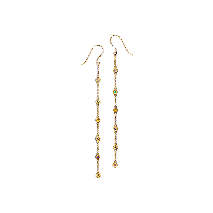 Boucle d'oreille pivotante en or et pierres précieuses arc-en-ciel