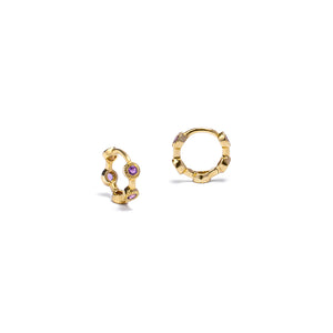 Gold & Amethysts Mini Hoop Earring