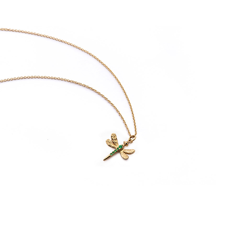 Gold & Emeralds Dragonfly Necklace
