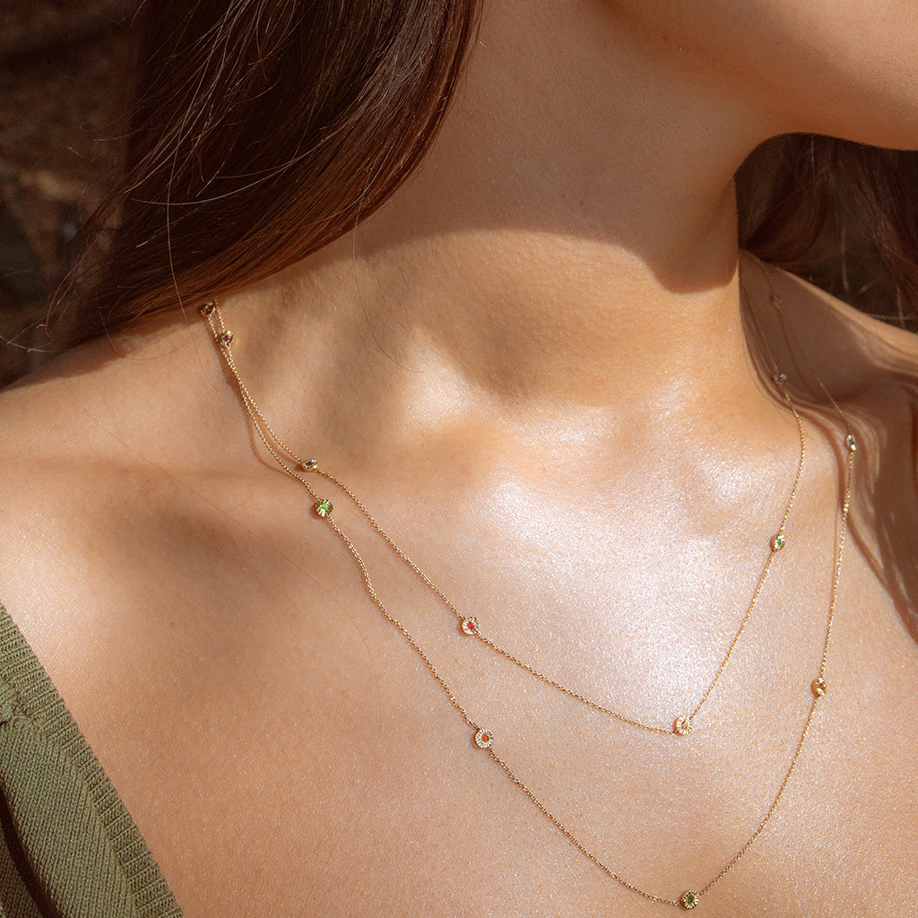 Long Mini Sun Necklace – Precious Stones
