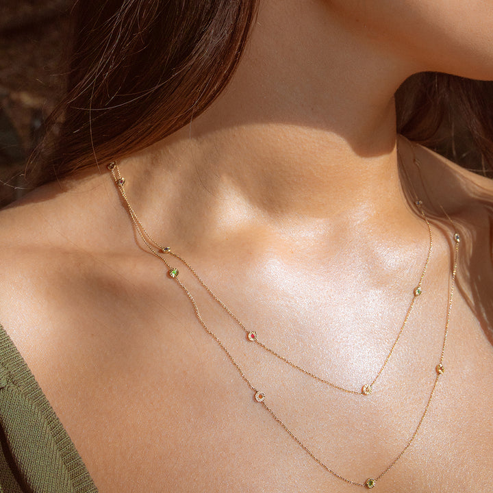 Long Mini Sun Necklace – Precious Stones