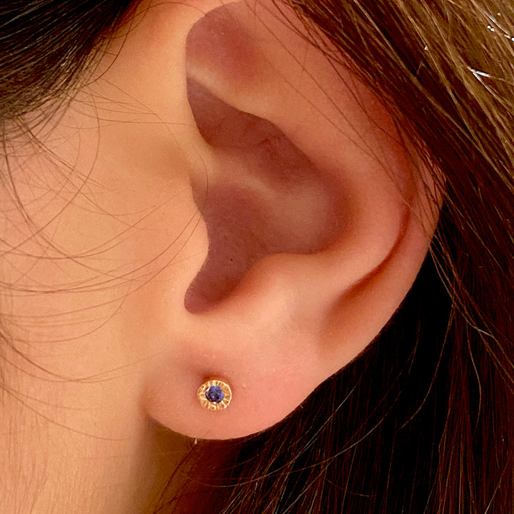 Red Gold & Sapphire Sun Stud Earring