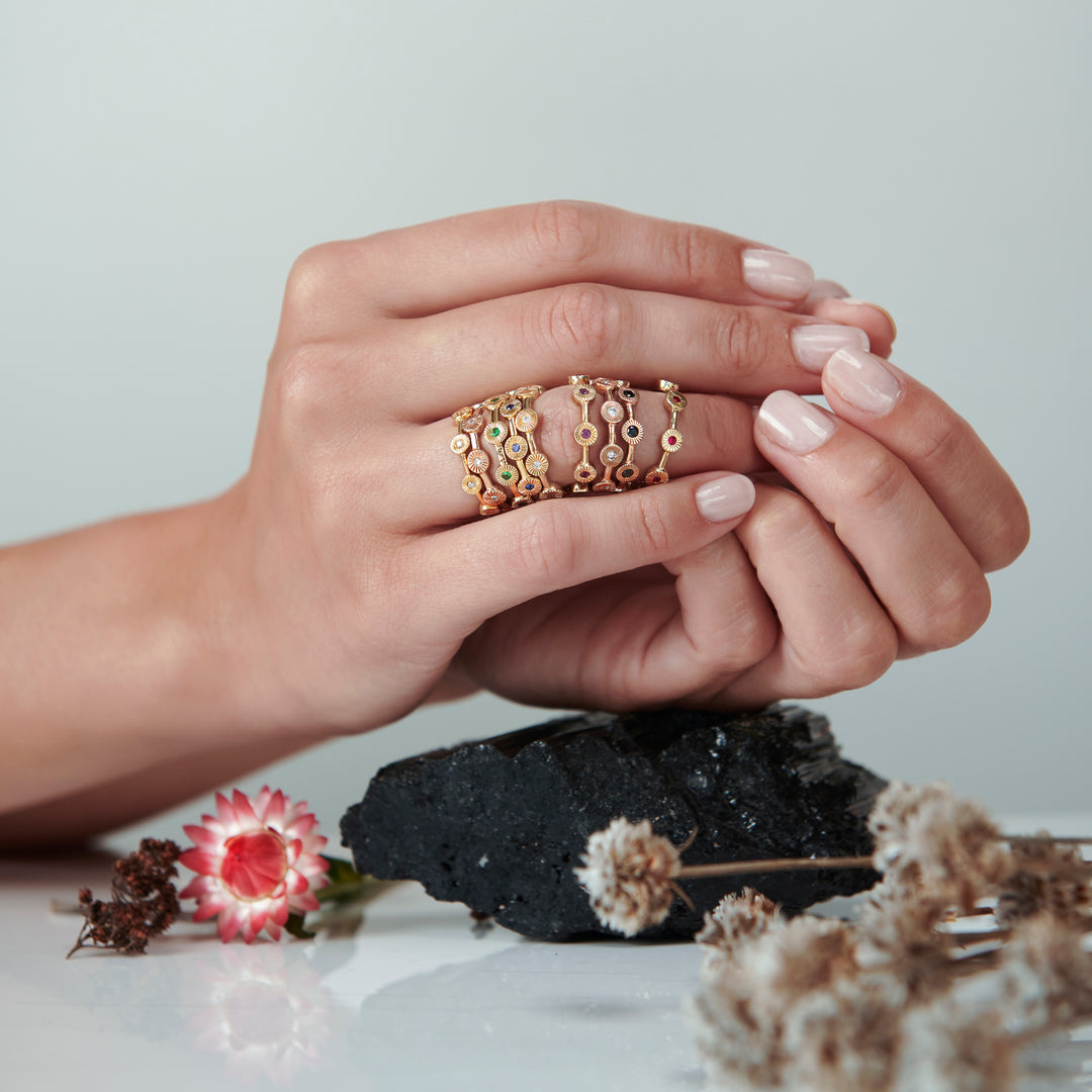 Rose Gold & Sapphires 8 Mini Suns Ring