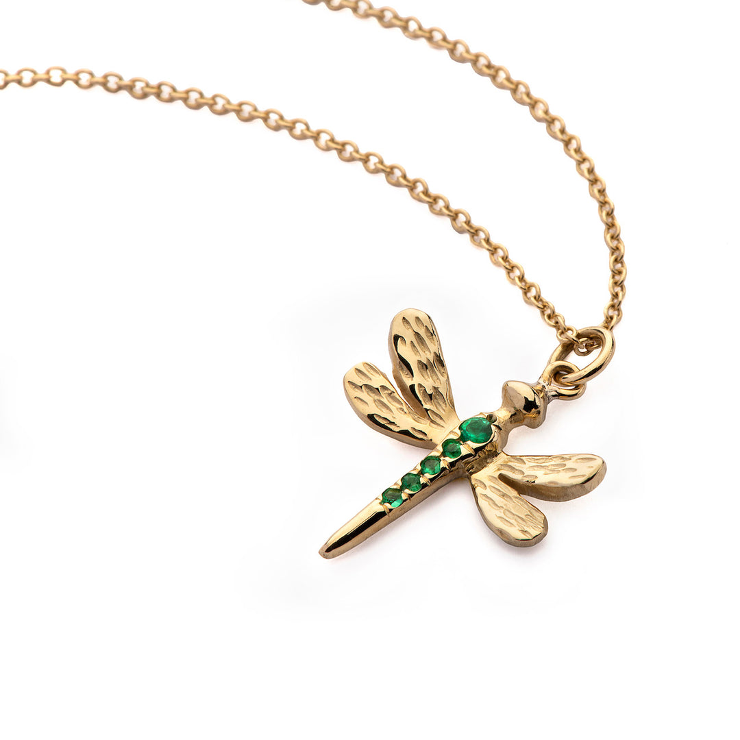 Gold & Emeralds Dragonfly Necklace