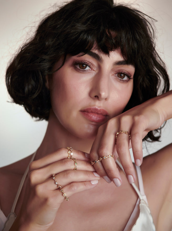 Rose Gold & Sapphires 8 Mini Suns Ring