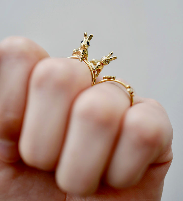 Gold  & Emerald 3D Rabbit Ring