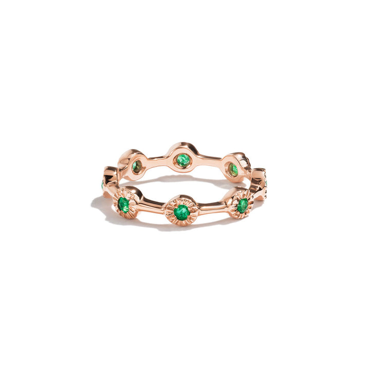 Rose Gold & Emeralds 8 Mini Suns Ring