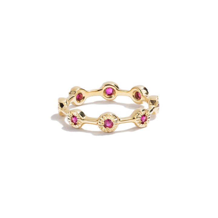 Gold & Rubies 8 Mini Suns Ring