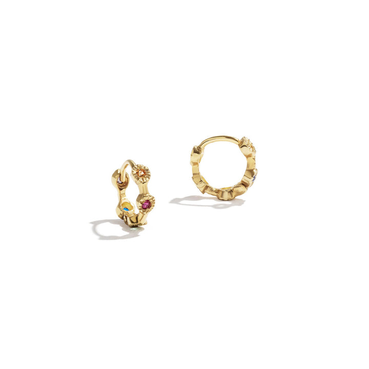 Gold & Rainbow Precious Stone  Mini Hoop Earring