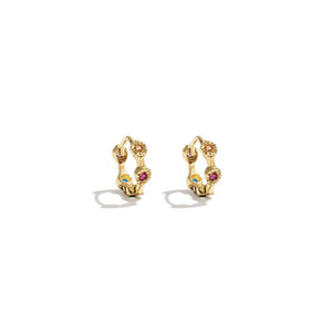 Gold & Rainbow Precious Stone  Mini Hoop Earring