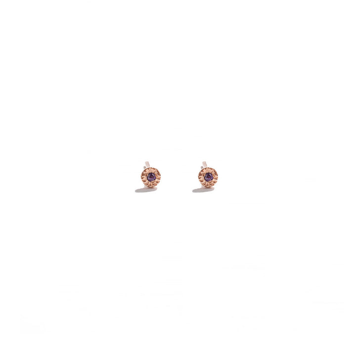 Red Gold  & Amethyst Sun Stud Earring